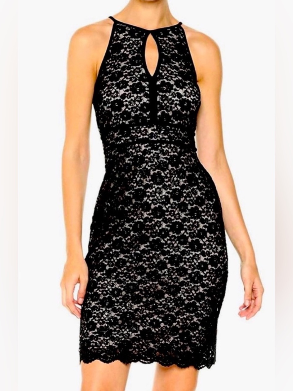 Night Way Collections Black Lace Halter Keyhole Mini Dress